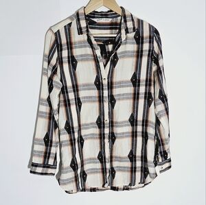 Woolrich 100% Cotton Plaid Embroidery Button Down Women's Shirt Size M